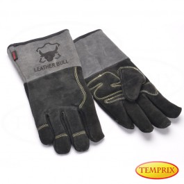 Leatherbull, Hochwertige Kaminhandschuhe aus Leder, Farbe: Grau - Premium, Große L