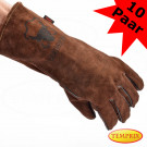 Leatherbull, Hochwertige Kaminhandschuhe aus Leder, Farbe: Braun, Große XL